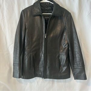 Women’s Jones New York Genuine Black Leather Jacket with Stitching Detail- Sz. M